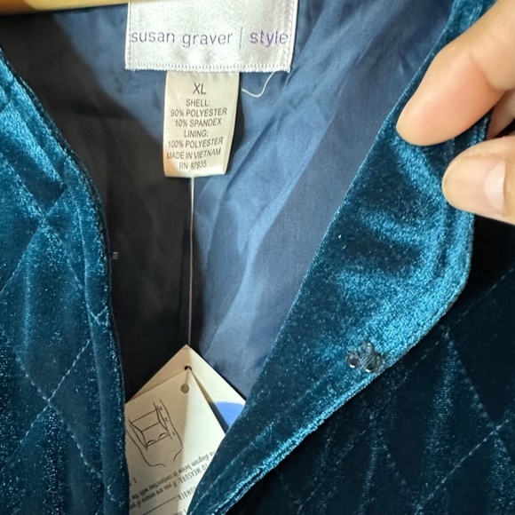NEW Susan Graver Quilted Velour Green Short Blazer Womens XL Holiday Cocktail - Picture 3 of 15